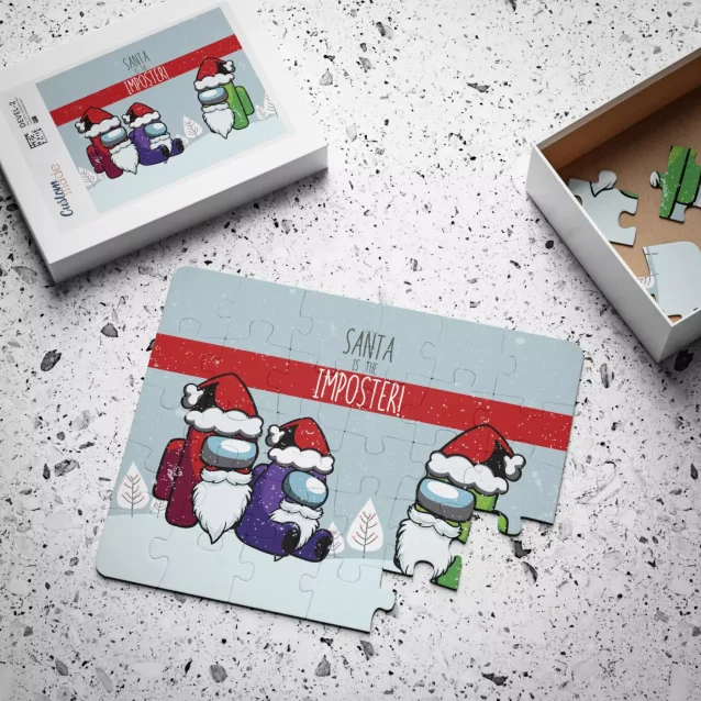 Close-up on the Among Us puzzle showing the personalized name "The 'Sus' Squad".