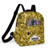 Front view of a personalized mini Fortnite backpack in the classic Battle Bus Drop pattern.