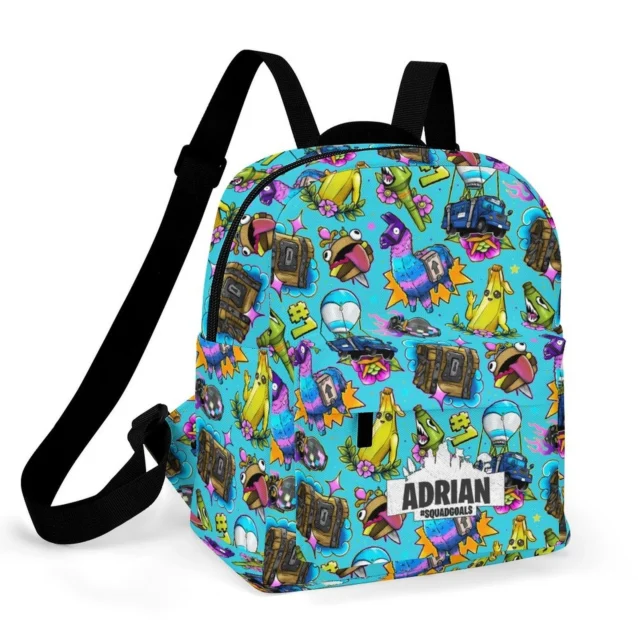 Compact water-resistant Fortnite mini backpack in the Neon Gaming Glitch design.