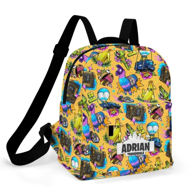 Kids' personalized mini Fortnite backpack featuring the dark Raven and Shadow Ops style.