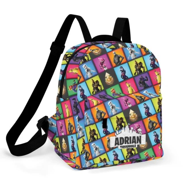 Custom Victory Royale Camo Fortnite mini backpack built for daily preschool adventures.