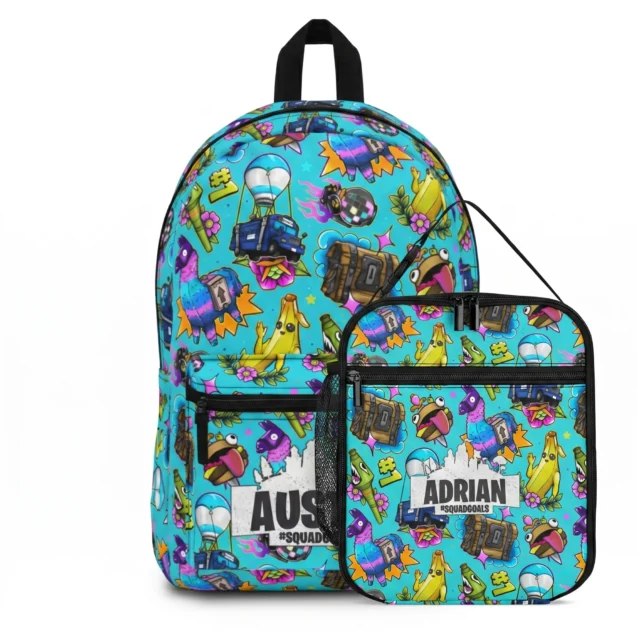 Matching Peely backpack and insulated lunch box bundle featuring the Agent Banana gaming skin.