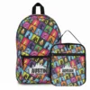 Kids' Fortnite backpack with lunch bag attached, highlighted in the Neon Gaming Glitch design.