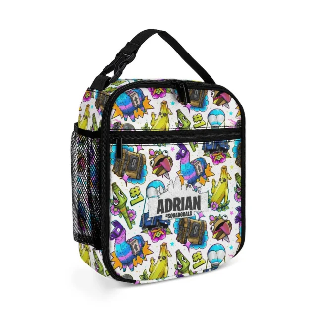 Personalized Fortnite lunch box for school with an easy-to-clean thermal interior and Custom Gamer Tag.