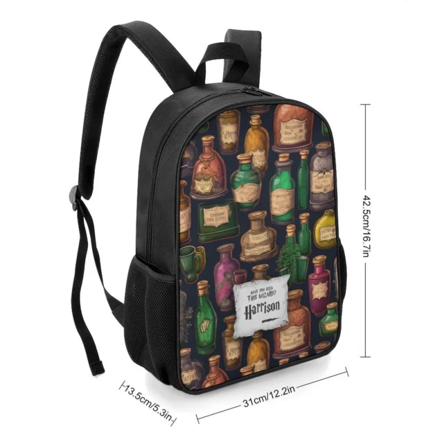 Side view of the Honeydukes mint green sweet shop mini rucksack showing pink zipper accent detail closures