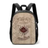 Front display view of the custom Harry Potter mini backpack highlighting the vintage Marauders Map graphic design shell