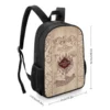 Side profile of the antique style canvas Marauders Map mini pack outlining outer storage compartment fields