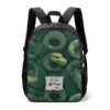 Front view of the Slytherin house green edition Harry Potter mini backpack displaying the prominent serpent crest badge