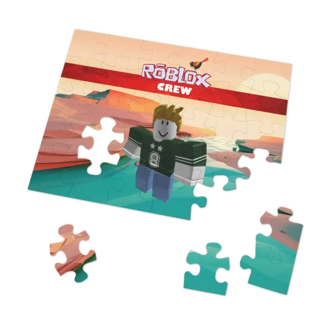 Lifestyle image of a teenager working on a personalized Roblox puzzle in their room.