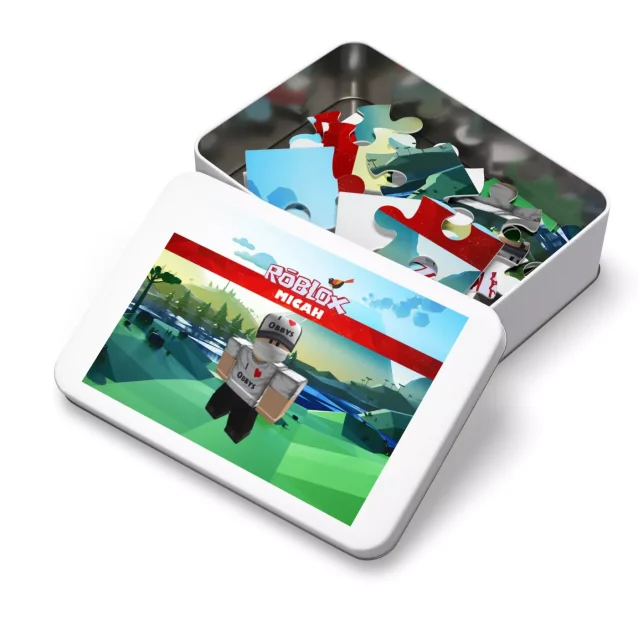 High-quality satin finish chipboard pieces of a custom Roblox jigsaw puzzle.