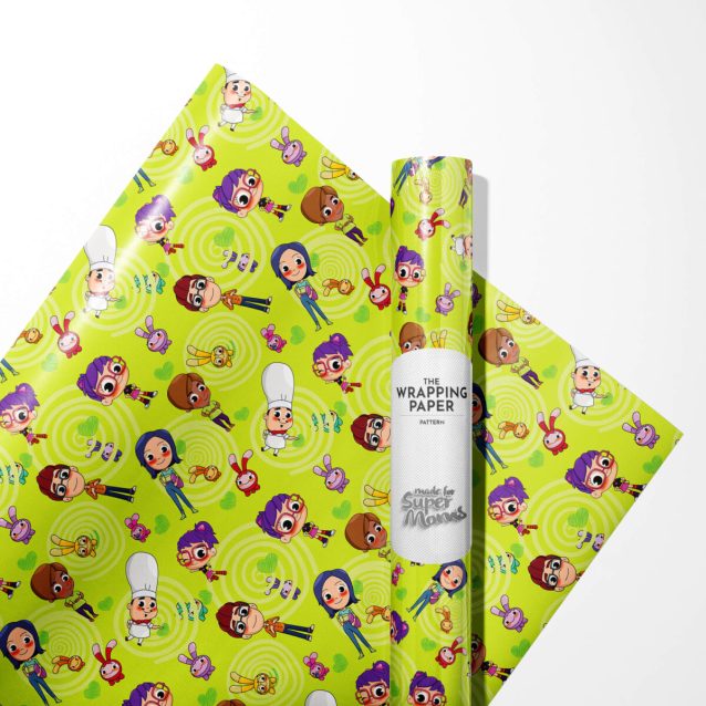 Assortment of Abby Hatcher wrapping paper designs available.