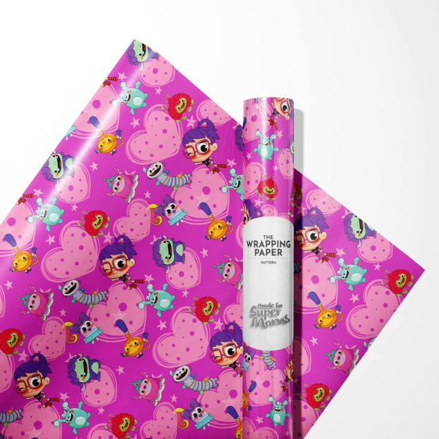 Fun and playful Abby Hatcher wrapping paper for toddler birthdays.