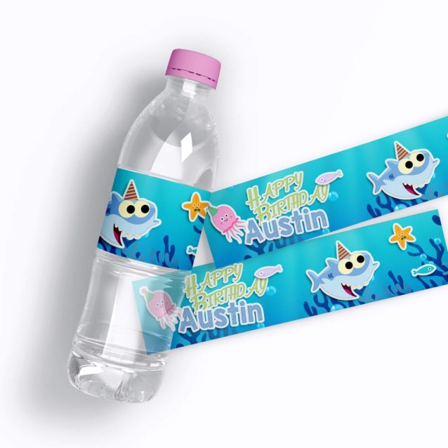 Baby Shark Birthday Water Bottle Labels Boy PimpYourWorld