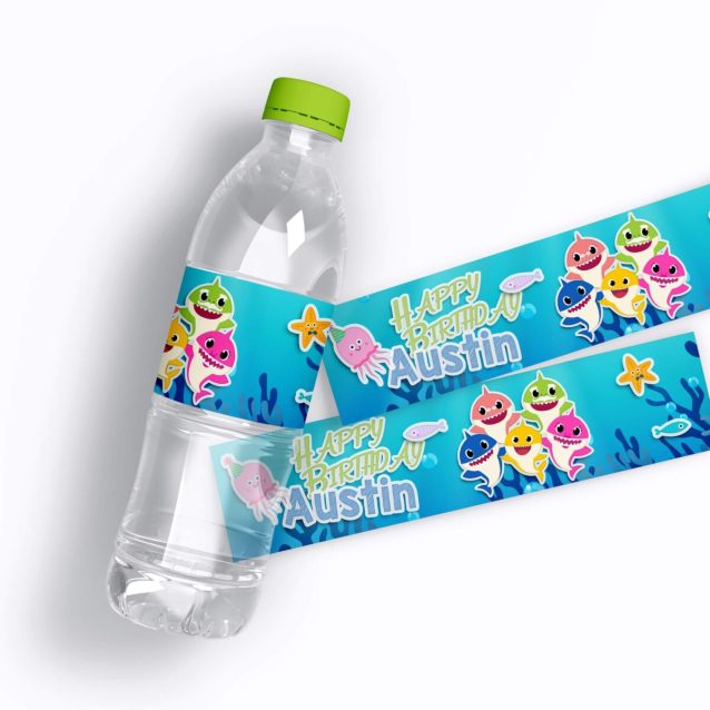 Baby Shark Birthday Water Bottle Labels Family PimpYourWorld