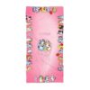 A close-up of the pink Bluey and Bingo beach towel, showing the sisters on soft quick-dry polyester terry.