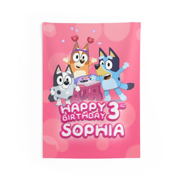 Bluey Bingo Birthday Banner Tapestries 26" × 36" PimpYourWorld
