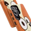 Close-up of the vibrant, 3D-wrapped Bluey and Bingo design on the phone case.