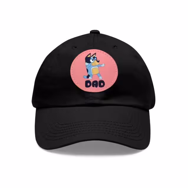 Bluey Dad Hat with Leather Patch Black / Pink patch PimpYourWorld