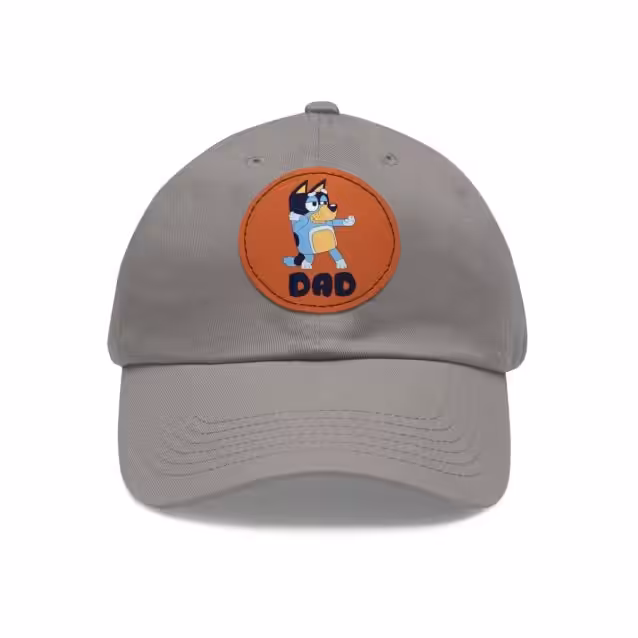 Bluey Dad Hat with Leather Patch Grey / Light Brown patch PimpYourWorld