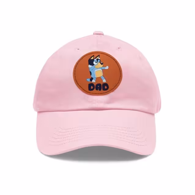 Bluey Dad Hat with Leather Patch Light Pink / Light Brown patch PimpYourWorld
