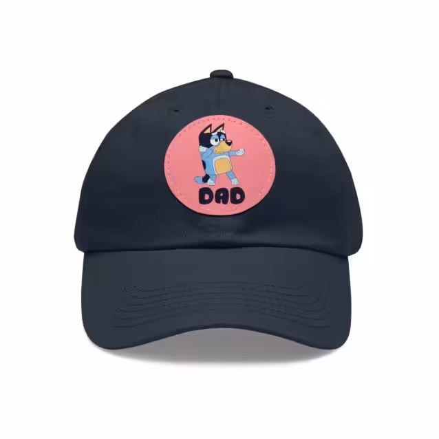 Bluey Dad Hat with Leather Patch Navy / Pink patch PimpYourWorld