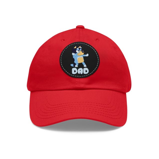 Bluey Dad Hat with Leather Patch Red / Black patch PimpYourWorld