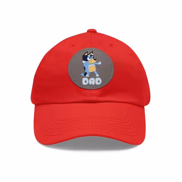 Bluey Dad Hat with Leather Patch Red / Grey patch PimpYourWorld