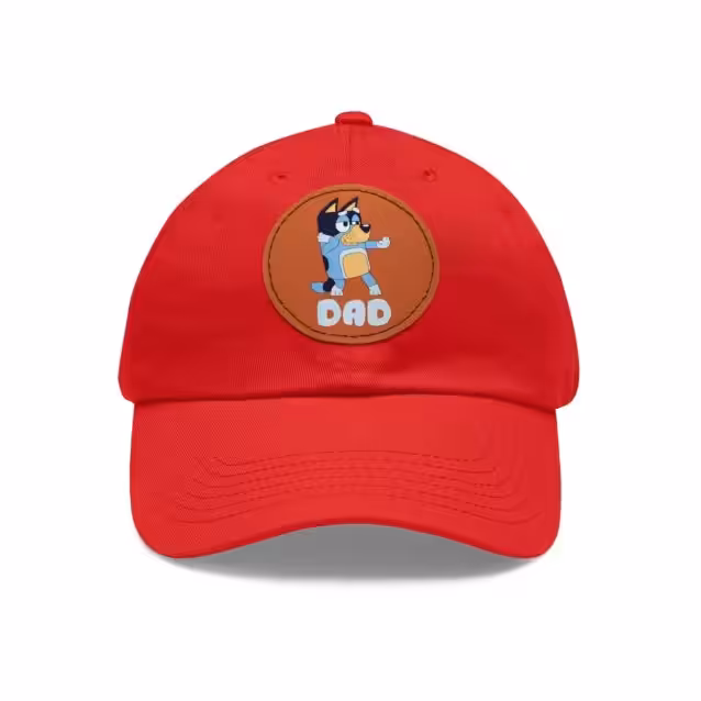 Bluey Dad Hat with Leather Patch Red / Light Brown patch PimpYourWorld