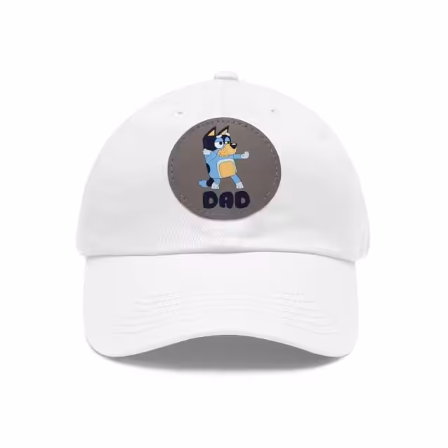 Bluey Dad Hat with Leather Patch White / Grey patch PimpYourWorld