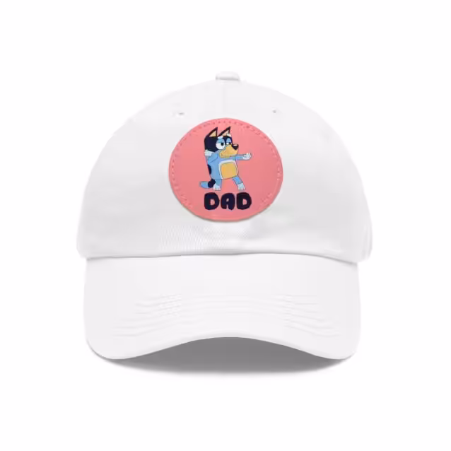 Bluey Dad Hat with Leather Patch White / Pink patch PimpYourWorld