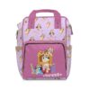 Pink Bluey and Bingo diaper bag with the party artwork and character toss print.