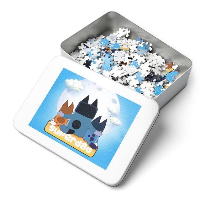 A Bluey dad puzzle being given as a perfect Father's Day gift.
