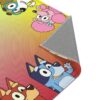 Custom Bluey rug printed with a child's name, Bluey and Bingo on a soft kids bedroom rug