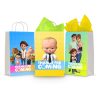 Three printable Boss Baby goodie bag fronts on paper party bags — Tim and the Boss with the other babies, a close-up of the Boss with arms folded, and the whole family together, each with a "Thanks For Coming" banner.