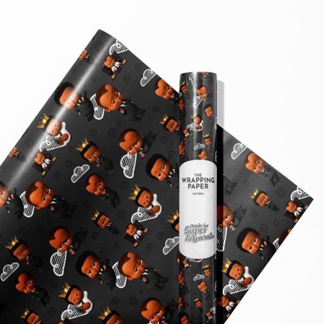Premium gloss finish of the Boss Baby wrapping paper showcasing vibrant colors.