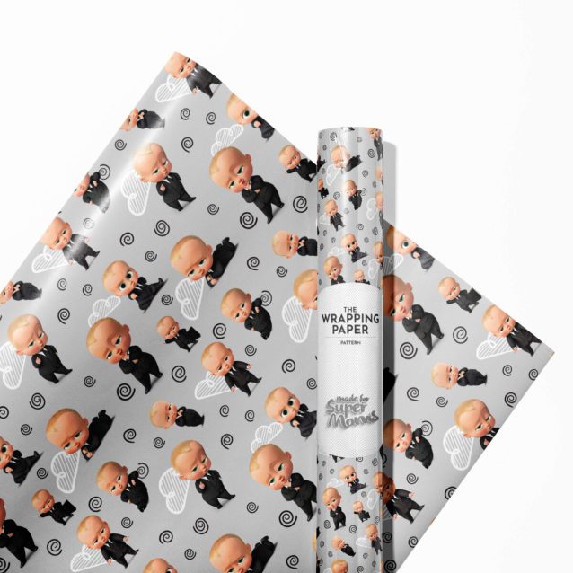 Several rolls of Boss Baby wrapping paper in different sizes=