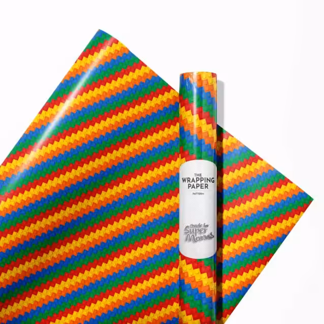 Different available designs of Lego wrapping paper rolls.