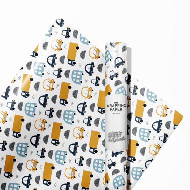 Birthday gift neatly wrapped in playful Cars Wrapping Paper with a bow.