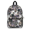Personalized Wednesday Addams 'Little Storm Cloud' daypack for kids featuring colorful stained glass graphics and side water bottle pockets.