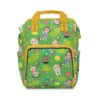 Green Cocomelon diaper bag backpack with JJ and friends and an "All Day Fun" print.