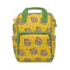 Yellow Cocomelon diaper bag backpack with the watermelon logo print.