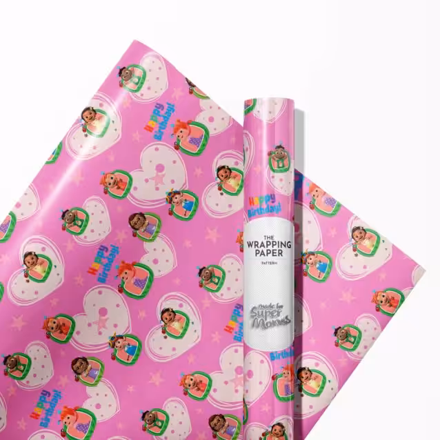 "Cocomelon wrapping paper suitable for kids' gifts and party favors."