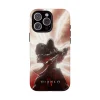 The Diablo 4 Inarius phone case being charged wirelessly on a charging pad.