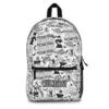 Custom personalized Enid and Wednesday split color pink and black daypack for school featuring the Nevermore Academy window design.