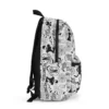 Side view of the custom printed Wednesday Addams travel backpack showing the thick, ergonomic padded shoulder straps and sturdy zipper profile.
