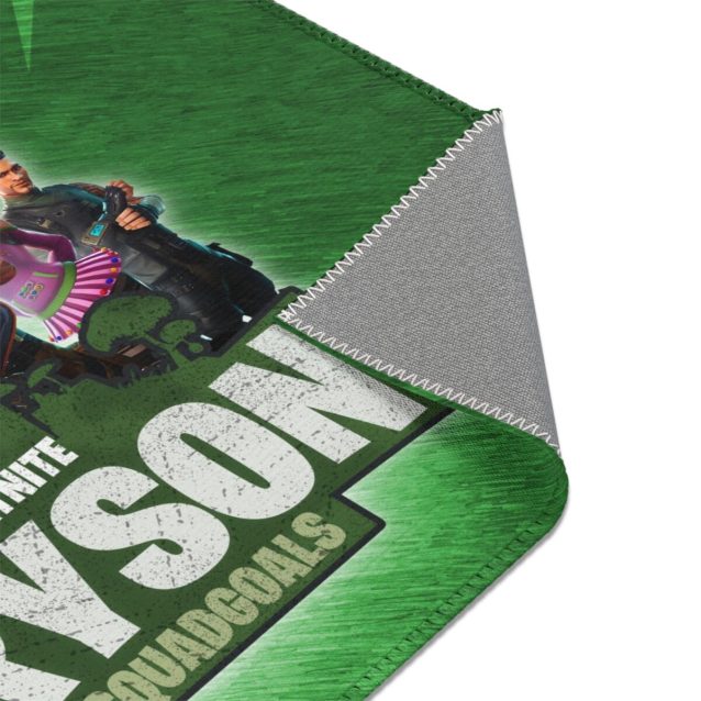 A soft, non-slip Fortnite rug on a hardwood floor.