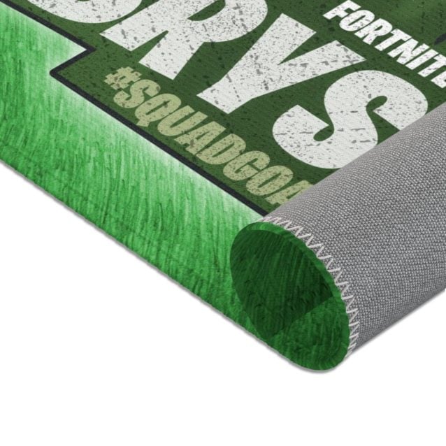 Close-up of the high-quality chenille fabric of the Fortnite rug.