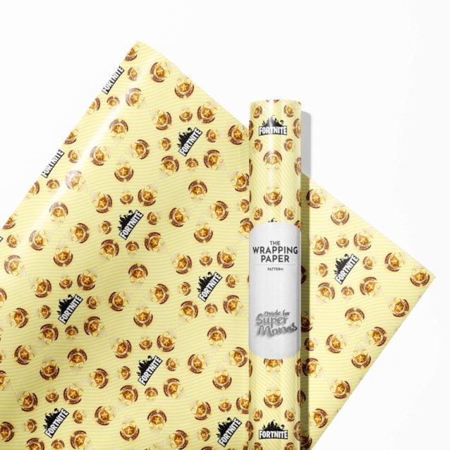 Action-packed scene from Fortnite printed on high-quality gift wrap.