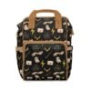 Black and gold Harry Potter diaper bag with Hedwig owls, Hogwarts letters, the Golden Snitch and "Always" banners.
