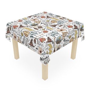 Personalized Harry Potter tablecloth with child's name printed on Gryffindor background